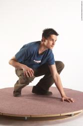 Casual Man White Kneeling poses - ALL Slim Short Brown Kneeling poses - on both knees Academic