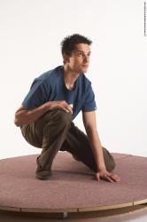 Casual Man White Kneeling poses - ALL Slim Short Brown Kneeling poses - on both knees Academic