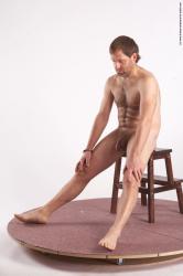 Nude Man White Sitting poses - simple Slim Short Brown Sitting poses - ALL Realistic