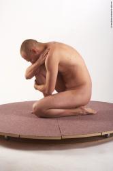 Nude Man White Kneeling poses - ALL Average Bald Kneeling poses - on one knee Realistic