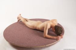 Nude Man White Laying poses - ALL Slim Short Brown Laying poses - on stomach Realistic