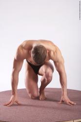 Swimsuit Man White Kneeling poses - ALL Muscular Short Brown Kneeling poses - on one knee Academic