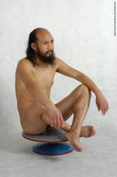 Nude Man White Sitting poses - simple Slim Bald Black Sitting poses - ALL Realistic