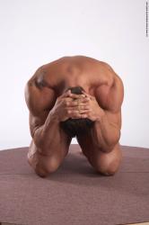Swimsuit Man White Kneeling poses - ALL Muscular Short Brown Kneeling poses - on both knees Academic