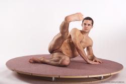 Nude Martial art Man White Laying poses - ALL Athletic Short Brown Laying poses - on side Realistic