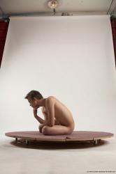 Nude Man White Kneeling poses - ALL Slim Short Brown Kneeling poses - on both knees Multi angles poses Realistic