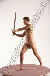 Nude Fighting with sword Man White Standing poses - ALL Athletic Short Brown Standing poses - simple Multi angles poses Realistic