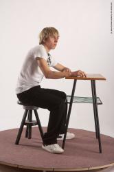 Casual Daily activities Man White Sitting poses - simple Slim Short Brown Sitting poses - ALL Academic