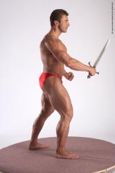 Swimsuit Fighting with sword Man White Standing poses - ALL Muscular Short Brown Standing poses - simple Academic