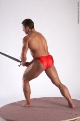 Swimsuit Fighting with sword Man White Standing poses - ALL Muscular Short Brown Standing poses - simple Academic