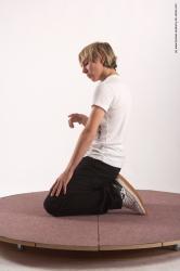 Casual Man White Kneeling poses - ALL Slim Short Blond Kneeling poses - on both knees Academic