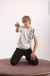 Casual Man White Kneeling poses - ALL Slim Short Blond Kneeling poses - on both knees Academic