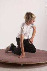 Casual Man White Kneeling poses - ALL Slim Short Blond Kneeling poses - on both knees Academic