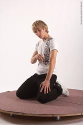 Casual Man White Kneeling poses - ALL Slim Short Blond Kneeling poses - on both knees Academic