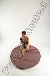 Nude Fighting with submachine gun Man White Kneeling poses - ALL Athletic Short Brown Kneeling poses - on one knee Multi angles poses Realistic