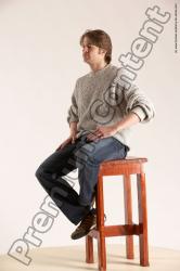 Casual Man White Sitting poses - simple Slim Short Brown Sitting poses - ALL Multi angles poses Academic