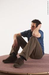 Casual Man White Sitting poses - simple Slim Short Brown Sitting poses - ALL Academic