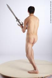 Nude Fighting with sword Man White Standing poses - ALL Slim Short Brown Standing poses - simple Realistic