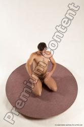 Nude Man White Slim Short Brown Sitting poses - ALL Sitting poses - on knees Multi angles poses Realistic