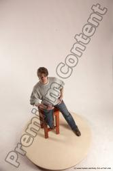 Casual Man White Sitting poses - simple Slim Short Brown Sitting poses - ALL Multi angles poses Academic