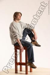 Casual Man White Sitting poses - simple Slim Short Brown Sitting poses - ALL Multi angles poses Academic