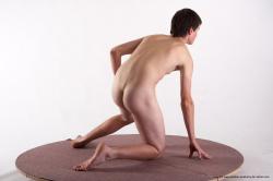 Nude Man White Kneeling poses - ALL Slim Short Brown Kneeling poses - on one knee Realistic