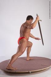 Swimsuit Fighting with sword Man White Standing poses - ALL Muscular Short Brown Standing poses - simple Academic