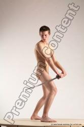 Nude Fighting with sword Man White Standing poses - ALL Slim Short Brown Standing poses - simple Multi angles poses Realistic