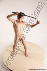 Nude Fighting with sword Man White Standing poses - ALL Slim Short Brown Standing poses - simple Multi angles poses Realistic