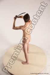 Nude Fighting with sword Man White Standing poses - ALL Slim Short Brown Standing poses - simple Multi angles poses Realistic