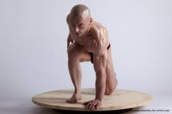 Nude Man White Kneeling poses - ALL Slim Bald Kneeling poses - on one knee Realistic