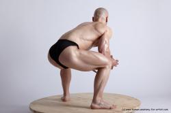 Nude Man White Standing poses - ALL Slim Bald Standing poses - knee-bend Realistic