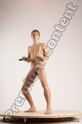 Nude Fighting with sword Man White Standing poses - ALL Slim Short Brown Standing poses - simple Multi angles poses Realistic