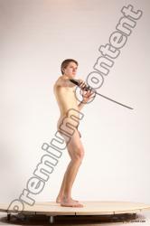 Nude Fighting with sword Man White Standing poses - ALL Slim Short Brown Standing poses - simple Multi angles poses Realistic