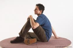 Casual Man White Sitting poses - simple Slim Short Brown Sitting poses - ALL Academic