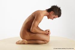 Nude Man White Kneeling poses - ALL Athletic Short Brown Kneeling poses - on both knees Realistic