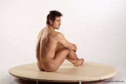 Nude Man White Sitting poses - simple Muscular Short Brown Sitting poses - ALL Realistic