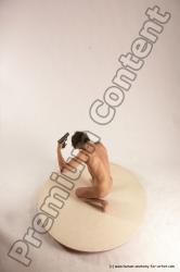 Nude Fighting with gun Man White Kneeling poses - ALL Slim Short Brown Kneeling poses - on one knee Multi angles poses Realistic Fighting poses - ALL