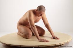 Nude Man White Kneeling poses - ALL Average Short Brown Kneeling poses - on both knees Realistic