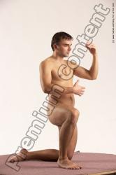 Nude Man White Kneeling poses - ALL Slim Short Brown Kneeling poses - on one knee Multi angles poses Realistic