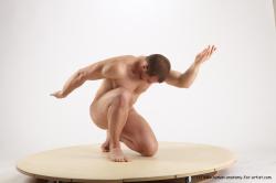 Nude Man White Kneeling poses - ALL Slim Short Brown Kneeling poses - on one knee Realistic