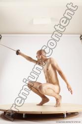 Nude Fighting with sword Man White Standing poses - ALL Slim Bald Standing poses - knee-bend Multi angles poses Realistic