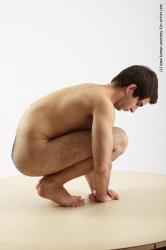 Nude Man White Standing poses - ALL Slim Short Brown Standing poses - knee-bend Realistic