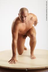 Nude Man White Kneeling poses - ALL Slim Bald Kneeling poses - on one knee Realistic