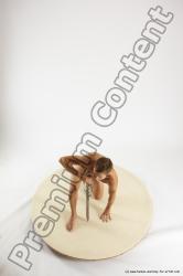 Nude Fighting with sword Man White Kneeling poses - ALL Athletic Short Brown Kneeling poses - on one knee Multi angles poses Realistic