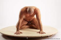 Nude Man White Slim Bald Sitting poses - ALL Sitting poses - on knees Realistic