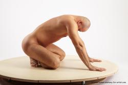 Nude Man White Slim Bald Sitting poses - ALL Sitting poses - on knees Realistic