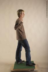 Casual Man White Moving poses Slim Short Blond Academic