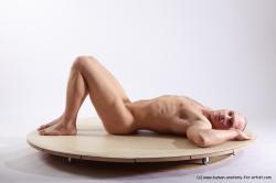 Nude Man White Laying poses - ALL Athletic Short Brown Laying poses - on back Realistic