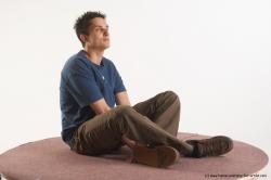 Casual Man White Sitting poses - simple Slim Short Brown Sitting poses - ALL Academic